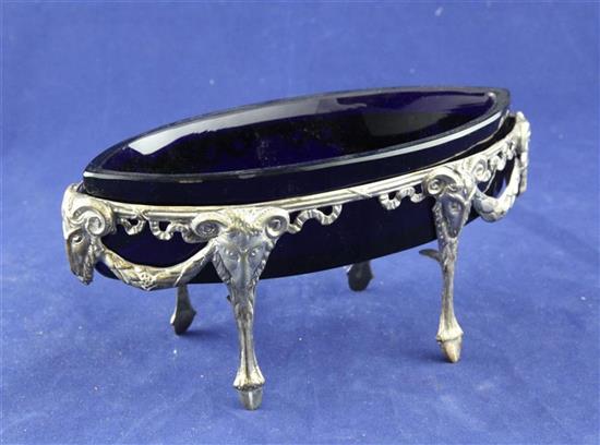 A late 19th century German? pierced 800 standard silver navette shaped salt, length 6.5in.